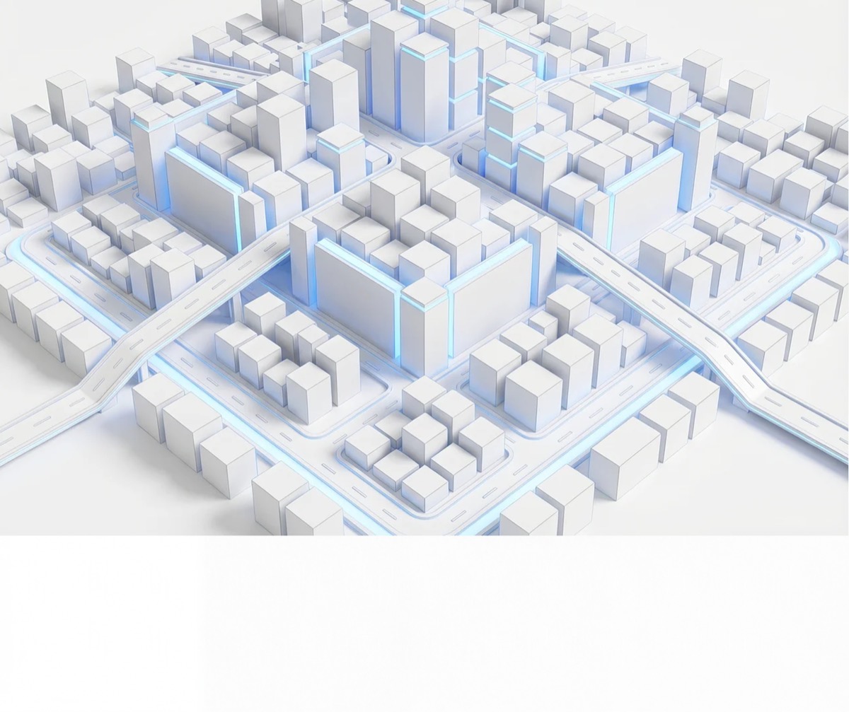 Paisaje urbano estilizado con carreteras de coordinación iluminadas a través de una red urbana NEMT