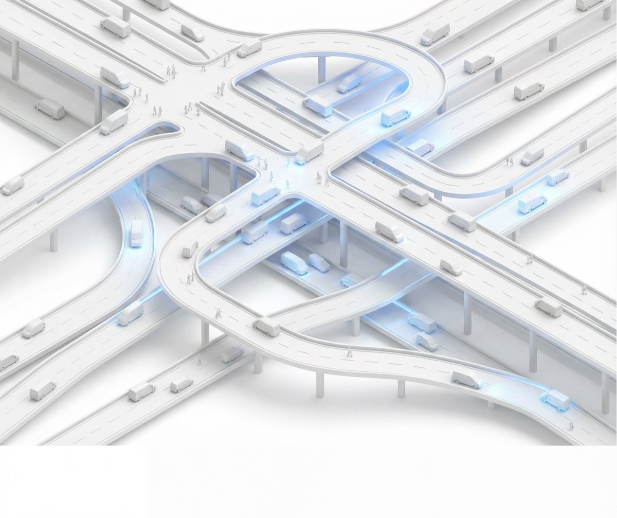 Intercambio vial complejo que representa la inteligencia de enrutamiento NEMT