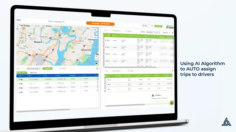 Asignación automática con IA: El planificador asigna los viajes abiertos del día a los conductores de una sola vez.