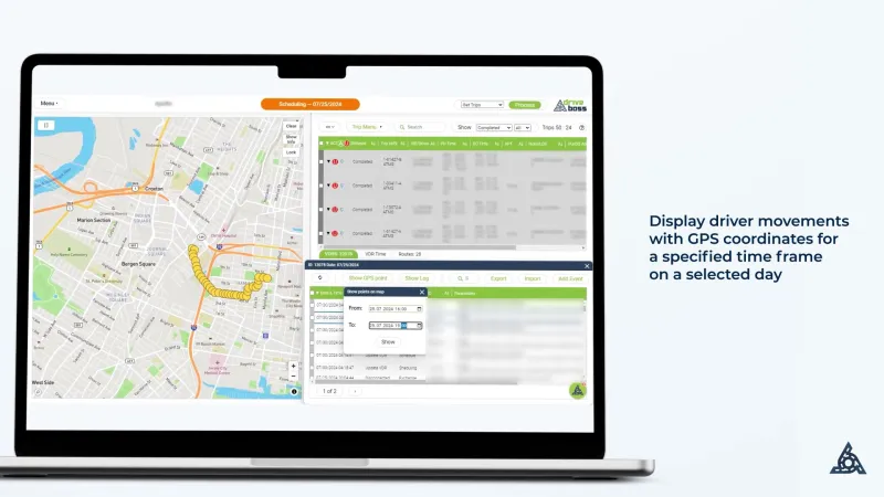 Rastro GPS en cualquier horario: Revise en el mapa los movimientos de un conductor en el día y las horas que elija.