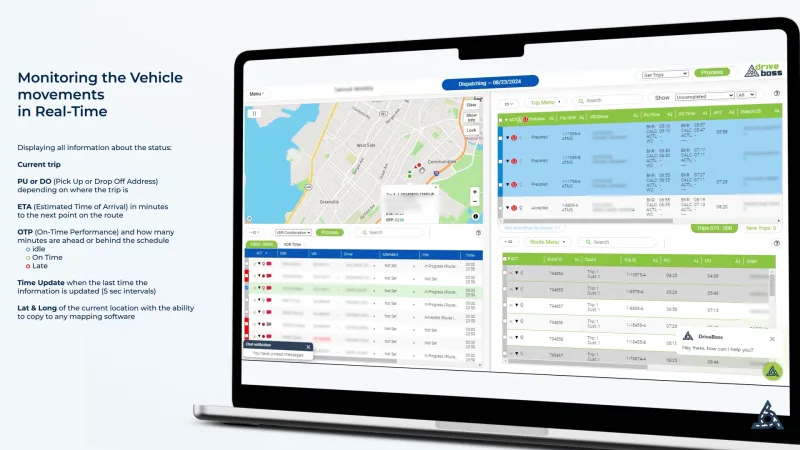 Monitoreo de vehículos en vivo: Viaje actual, ETA a la próxima parada y estado de puntualidad, actualizados cada 5 segundos.
